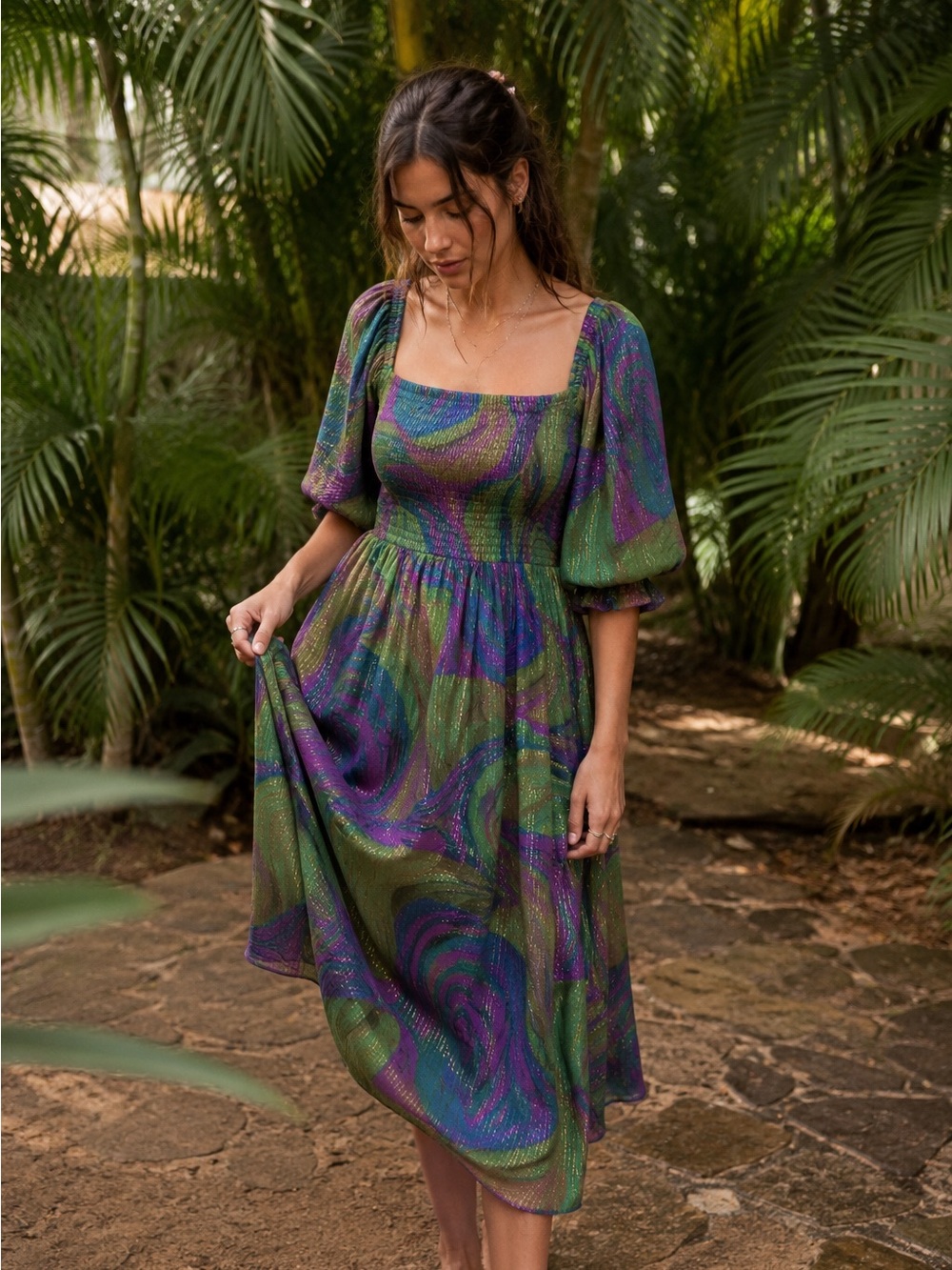 NEW! Free People Conditions Apply Riyana Smocked Tie Back midi dress Size XS